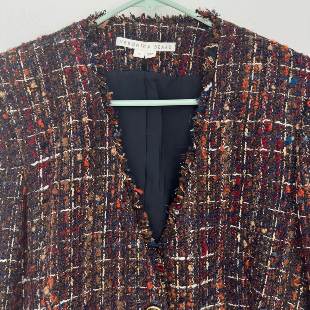 Veronica Beard 10 Doris Tweed Dickey Jacket Navy Multi Rust - Picture 6 of 10